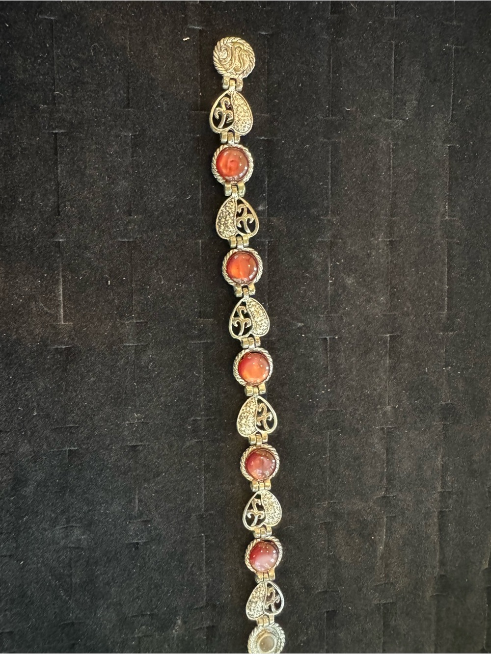 Vintage Style Silver Tone Red Cabochon Heart Rhinestone Link Bracelet